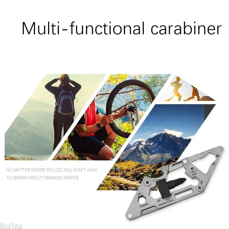 Stainless Steel Multi Tool Carabiner, Portable Survival Gear Gadget, Heavy Duty Clip for Camping Hiking Climbing Outdoor Fishing Peaceful Pleasures Health and Wellness