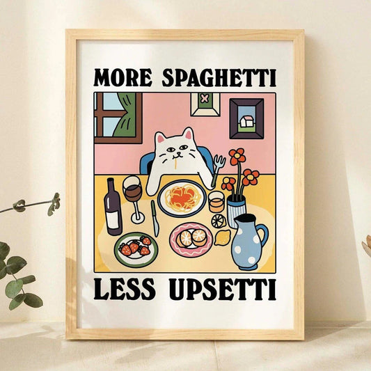 More Spaghetti Less Upsetti Funny Cat Canvas Wall Art Canvas Wall Art Peaceful Pleasures Health and Wellness