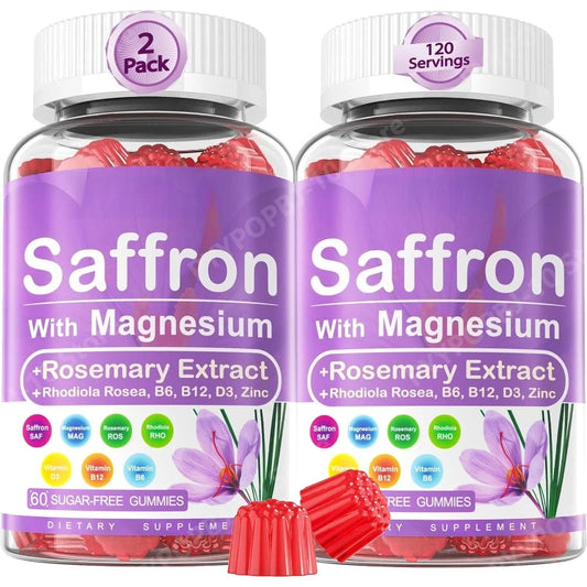 Saffron Gummies 4-Month Supply | Magnesium B6 B12 D3 Sugar-Free Herbal Supplement Gummies Peaceful Pleasures Health and Wellness