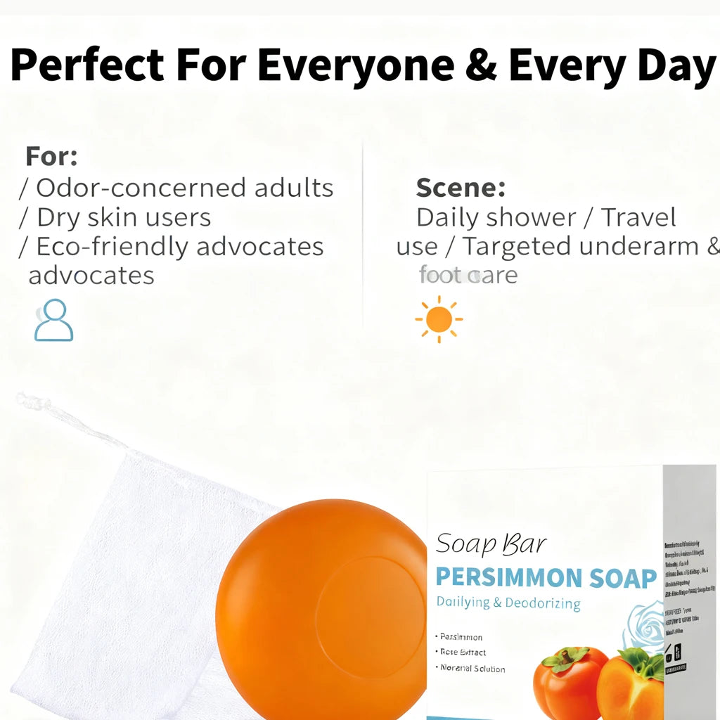 Persimmon Soap Bar Japanese Persimmon & Green Tea Extract For Men and Women Gentle on All Skin Types Deodorizing Soap Rose Scent Peaceful Pleasures Health and Wellness