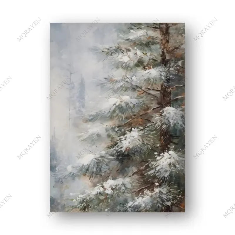 Retro Christmas Tree Gift Poster Canvas Painting Winter Farmhouse Snow Scene Pinecone Print Wall Art Living Room Home Decor Peaceful Pleasures Health and Wellness ZLH5489 100x150cm No Frame