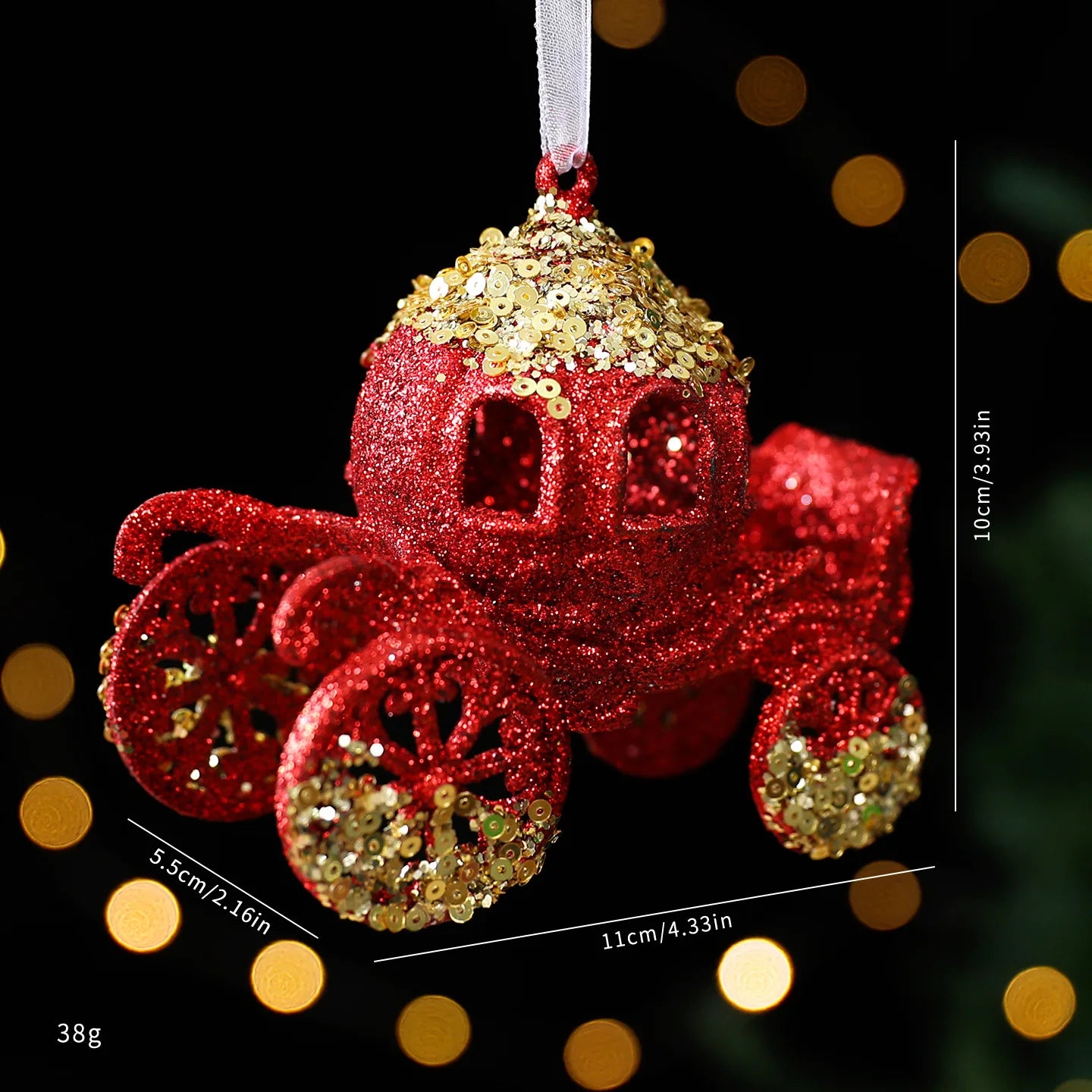 Red Glitter Christmas Pendant with Gold Sequins | Tree Ornament
