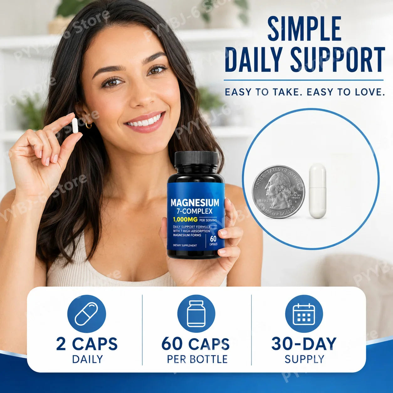 Magnesium 7 Complex 1000mg – Glycinate, Citrate, Zinc, D3 & B6 60ct