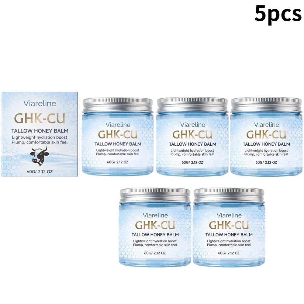 Viareline GHK-CU Copper Peptide Tallow Balm Facial Cream Body Moisturizer Lightweight Hydrate Honey Blue Balm for All Skin Types Peaceful Pleasures Health and Wellness 60ml X 5