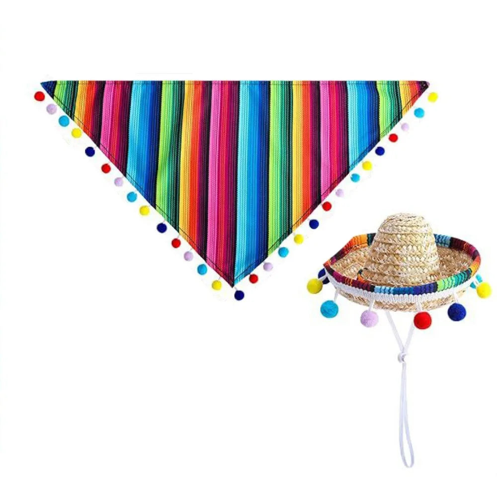 Mexican Pet Hat Scarf & Glasses Costume Set for Small Dogs