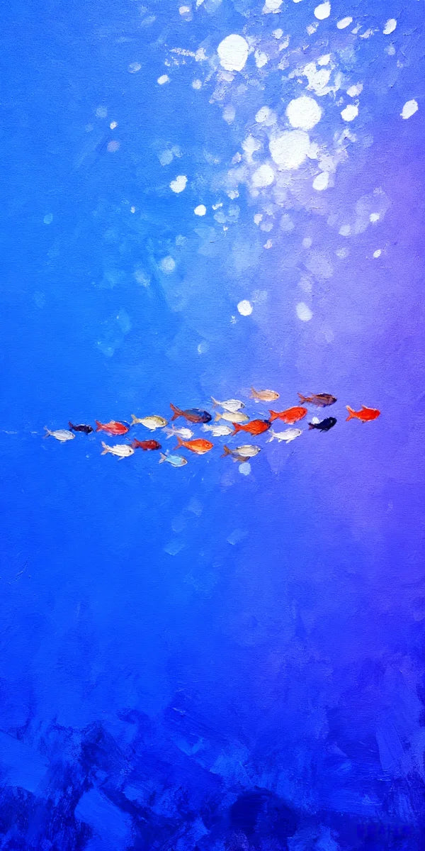 Large Size Abstract Fish Posters Wall Art Nordic Blue Sea Fish Print For Living Room Fish School Canvas Painting Home Decor Peaceful Pleasures Health and Wellness 7 50x100cm