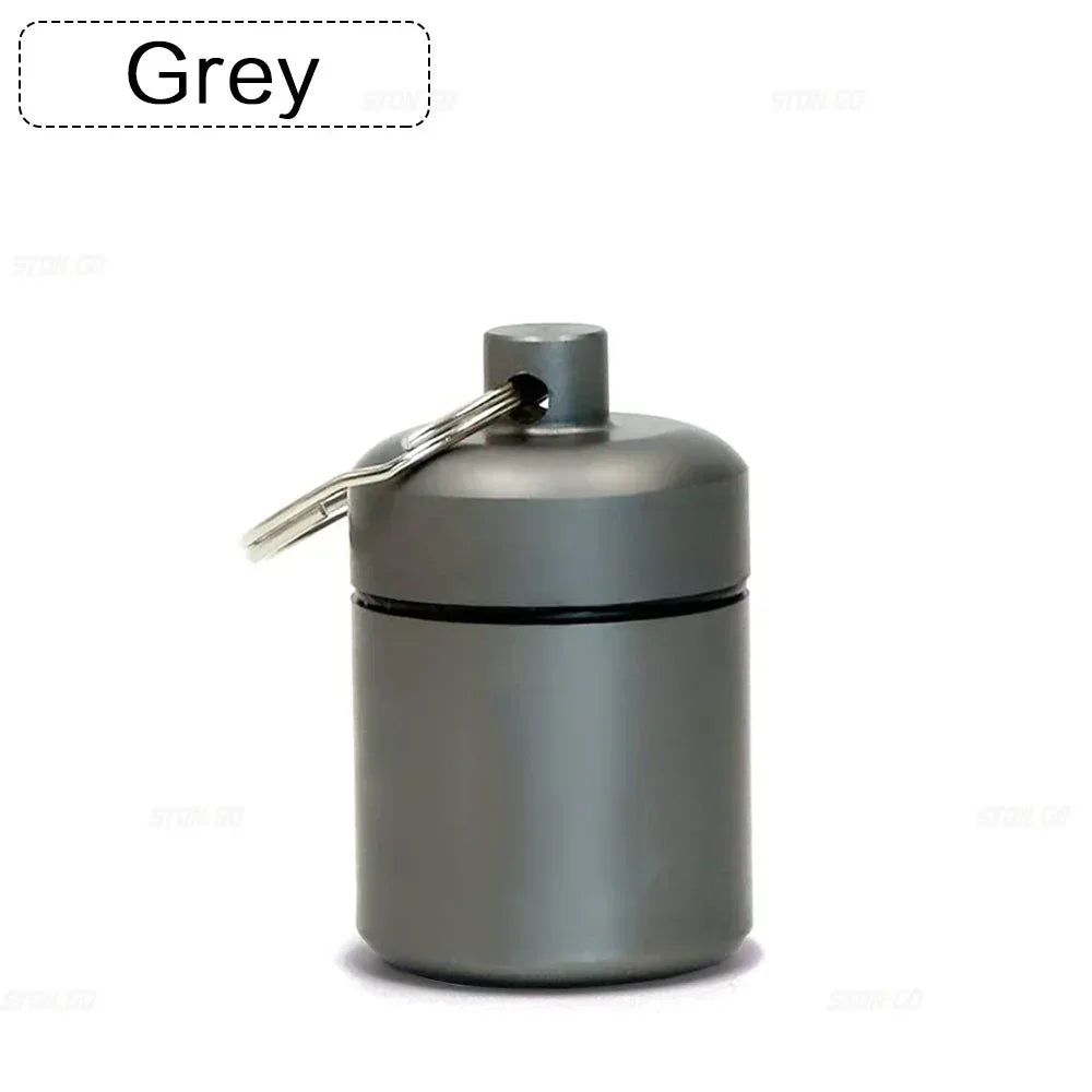 Aluminum Pill Keychain Holder Small Pill Box Waterproof Organizer Stonego Portable Pill Holder Keychain Peaceful Pleasures Health and Wellness Grey