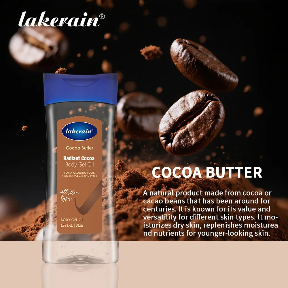 Lakerain Cocoa Body Gel Oil Skin Care Deep Hydrating 200ml Body Oil Cocoa Butter Moisturizing Radian For All Skin Types Peaceful Pleasures Health and Wellness