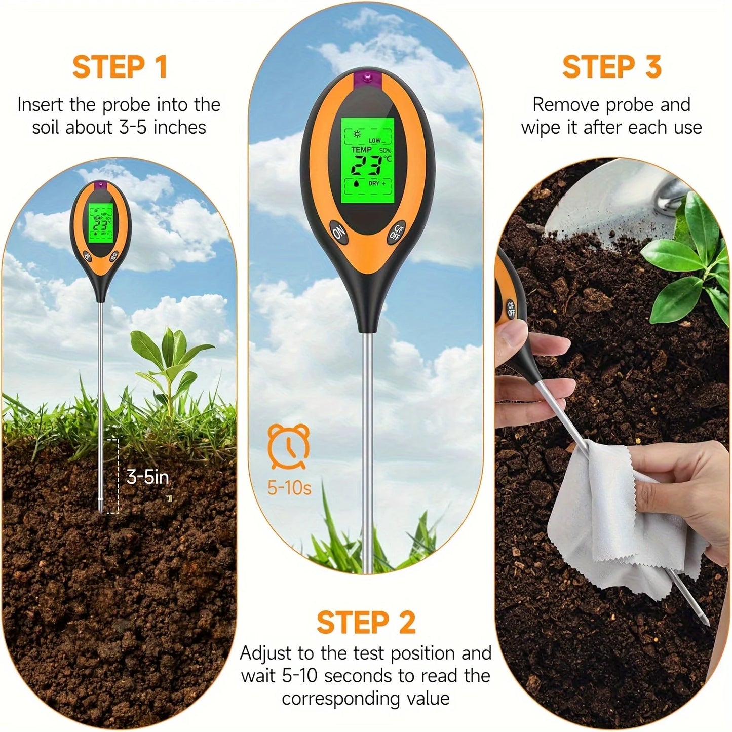 4 In 1 Ph Soil Tester for Moisture pH Temperature Light Professional Soil Testing Kits for Gardeners Farmers Lawn Houseplant Peaceful Pleasures Health and Wellness