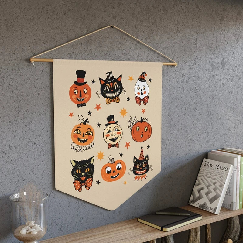 Vintage Halloween Black Cat Pumpkin Pennant Banner Wall Art