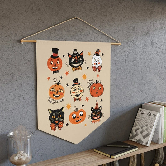 Vintage Halloween Black Cat Pumpkin Pennant Banner Wall Art Halloween Pennant Banner Peaceful Pleasures Health and Wellness