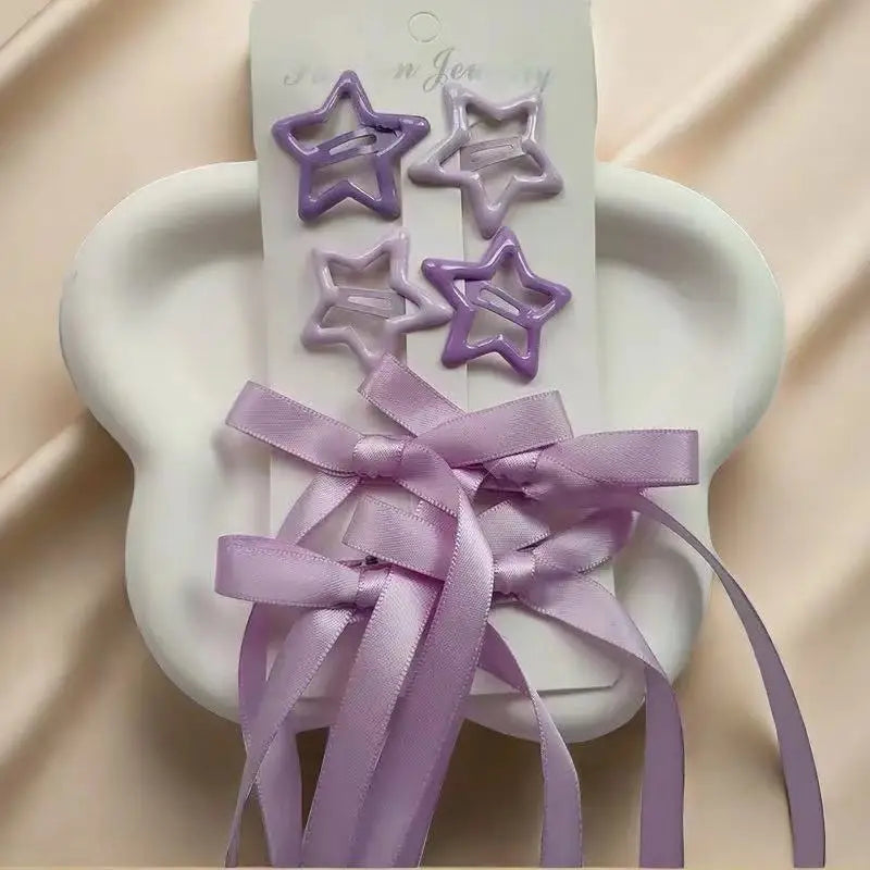 6-Piece Kawaii Star Barrettes – Y2K Hair Clips & Bow Set