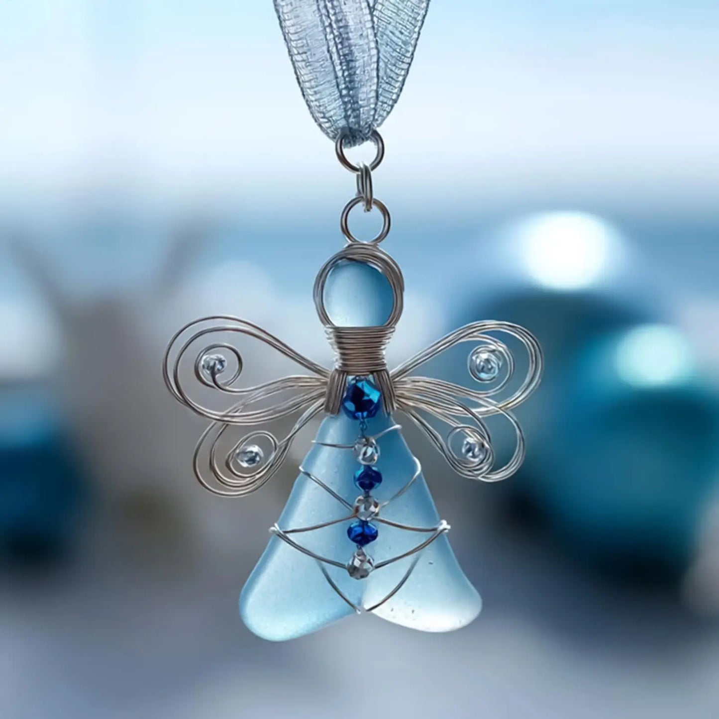 Sea Glass Ornaments 6 Pieces Angel Pendant 2D Acrylic Christmas Tree Ornament for Workplace Living Room Kitchen Entryway Peaceful Pleasures Health and Wellness