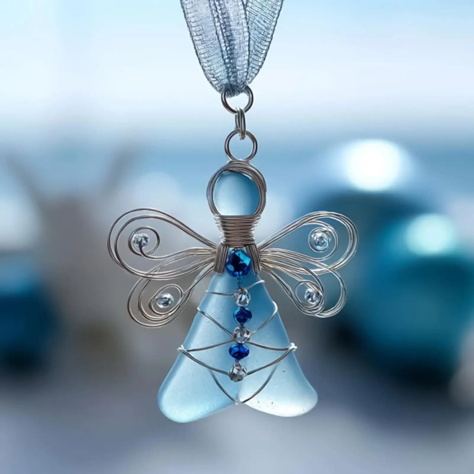 Sea Glass Ornaments 6 Pieces Angel Pendant 2D Acrylic Christmas Tree Ornament for Workplace Living Room Kitchen Entryway Peaceful Pleasures Health and Wellness
