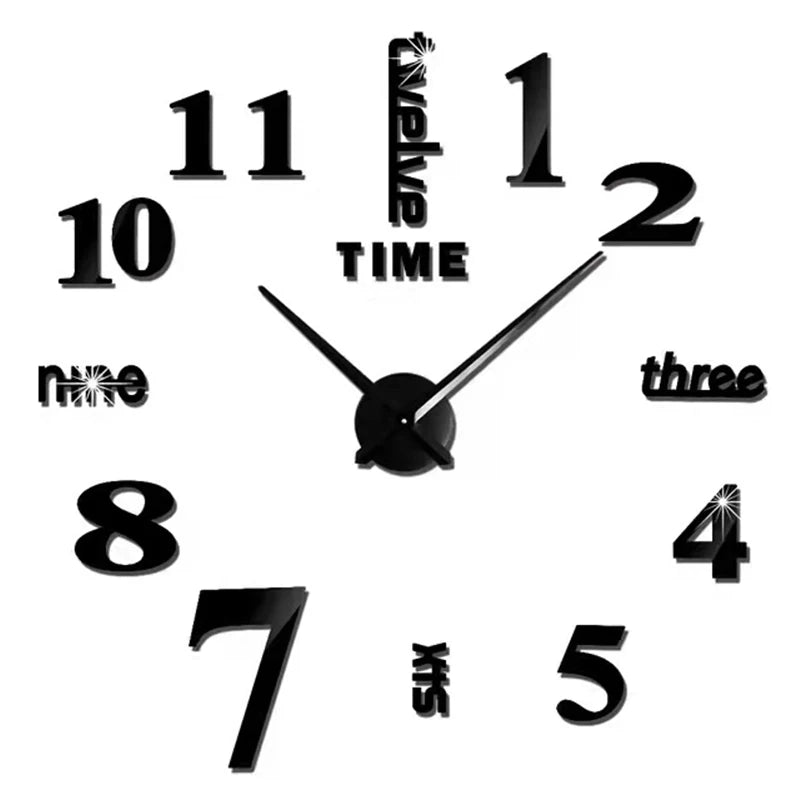 Modern 3D DIY Frameless Wall Clock – Acrylic Mirror Number Stickers Quartz Home Decor (40–130cm)
