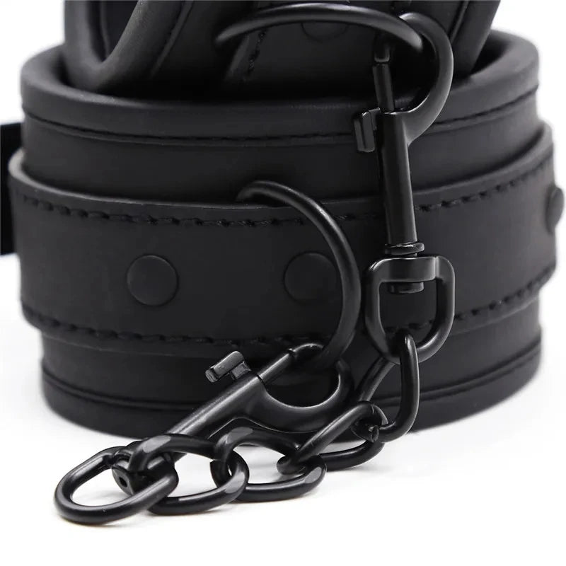 SM binding black leather sponge edging sex handcuffs adult flirting bondage sex toys Peaceful Pleasures Health and Wellness