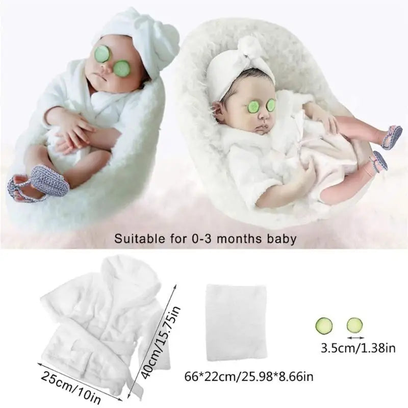Newborn Spa Photo Outfit – Plush Bathrobe, Headwrap & Props