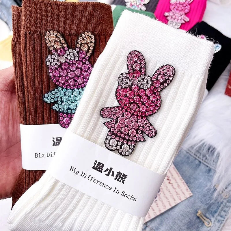 Diamond Cartoon Rabbit Decorative Socks, Fashionable Diamond Sparkling Women's Socks, Comfortable And Breathable Christmas Socks Peaceful Pleasures Health and Wellness