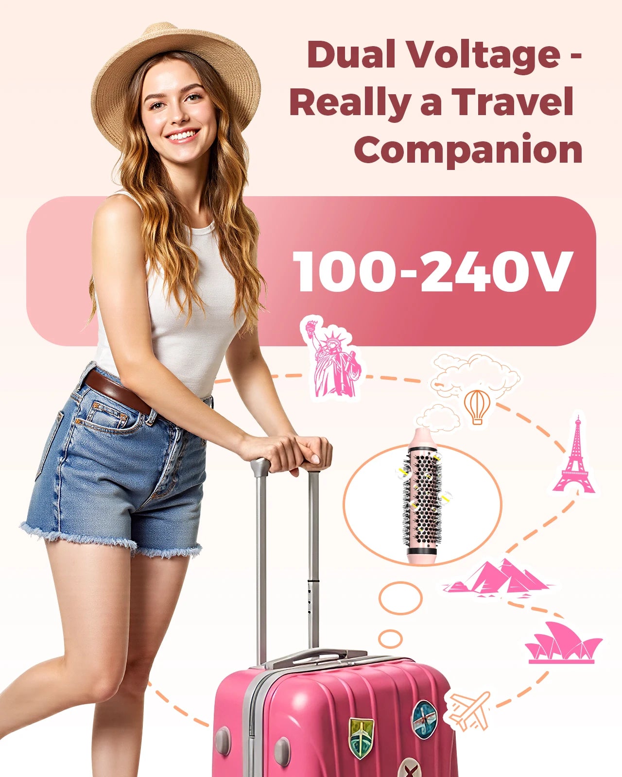 Dual Voltage Ionic Thermal Brush For Curling And Straightening 6 Temperature Settings & LED Digital Display Hot Air Styler Peaceful Pleasures Health and Wellness