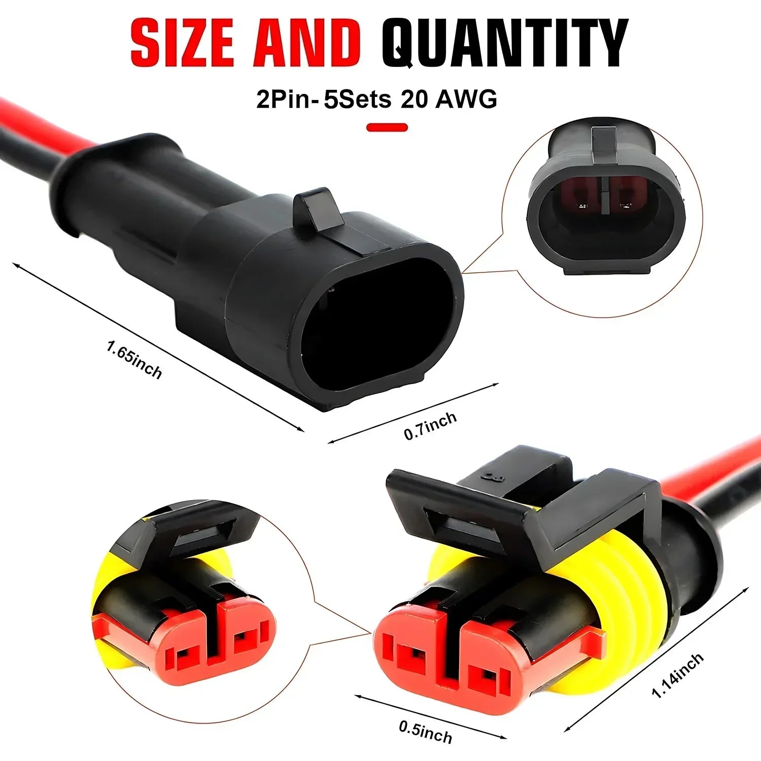 Waterproof 2 Pin Wire Connectors - Automotive Connector Kit for Car, Truck, Motorcycle, Marine Boat, Quick Connect Replacement Peaceful Pleasures Health and Wellness