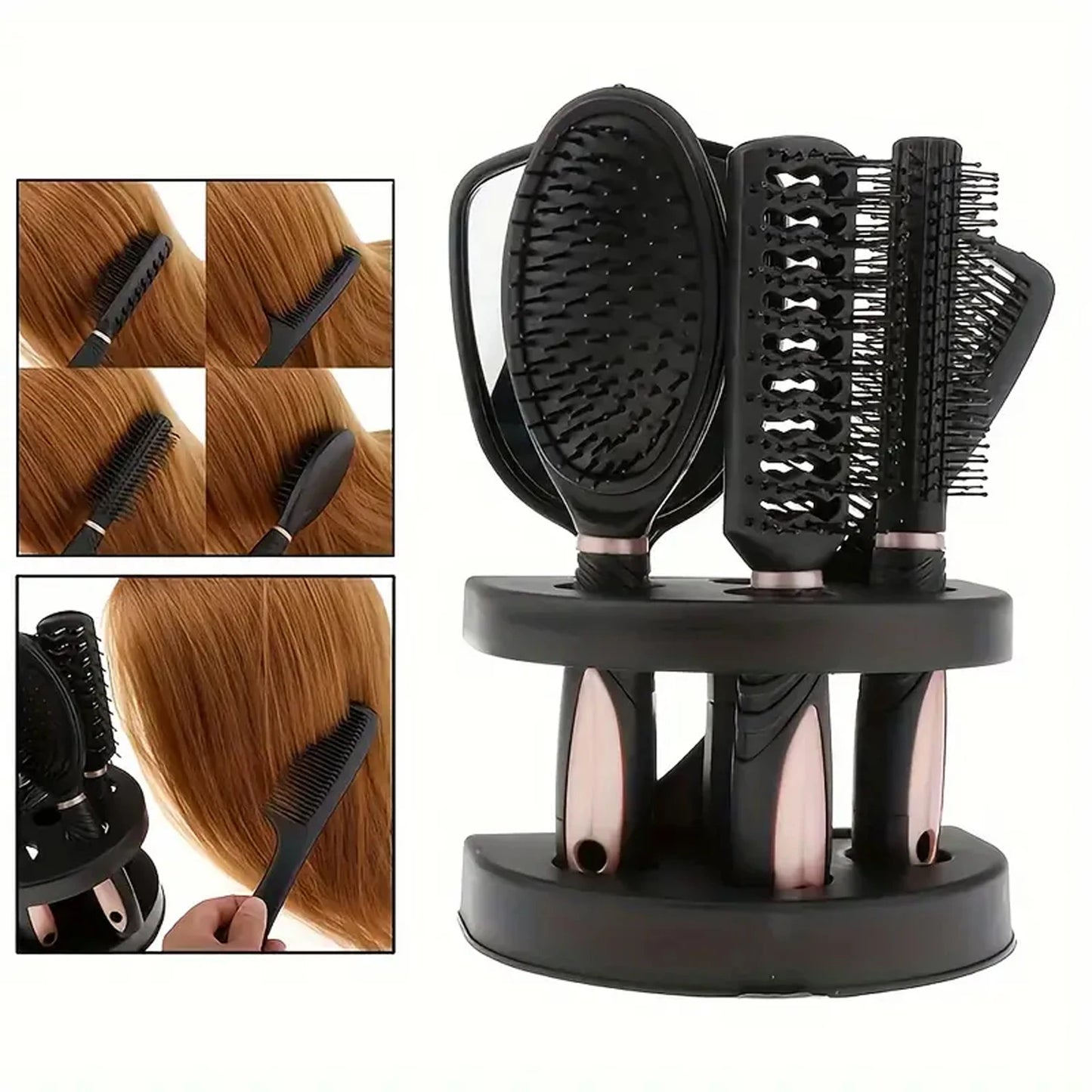 5-Pack Comb Brush Set Professional Massage Comb Cosmetic Hair Styling Tool Set With Mirror Hair Brush Holder Peaceful Pleasures Health and Wellness