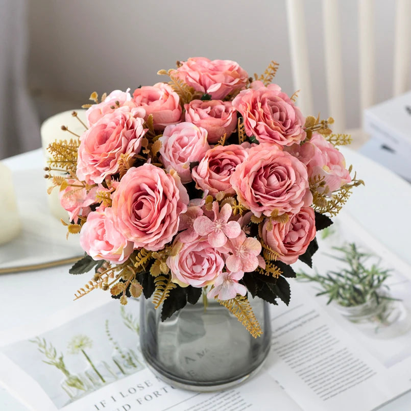 Silk Artificial Rose Peony Bouquet – Wedding & Home Décor