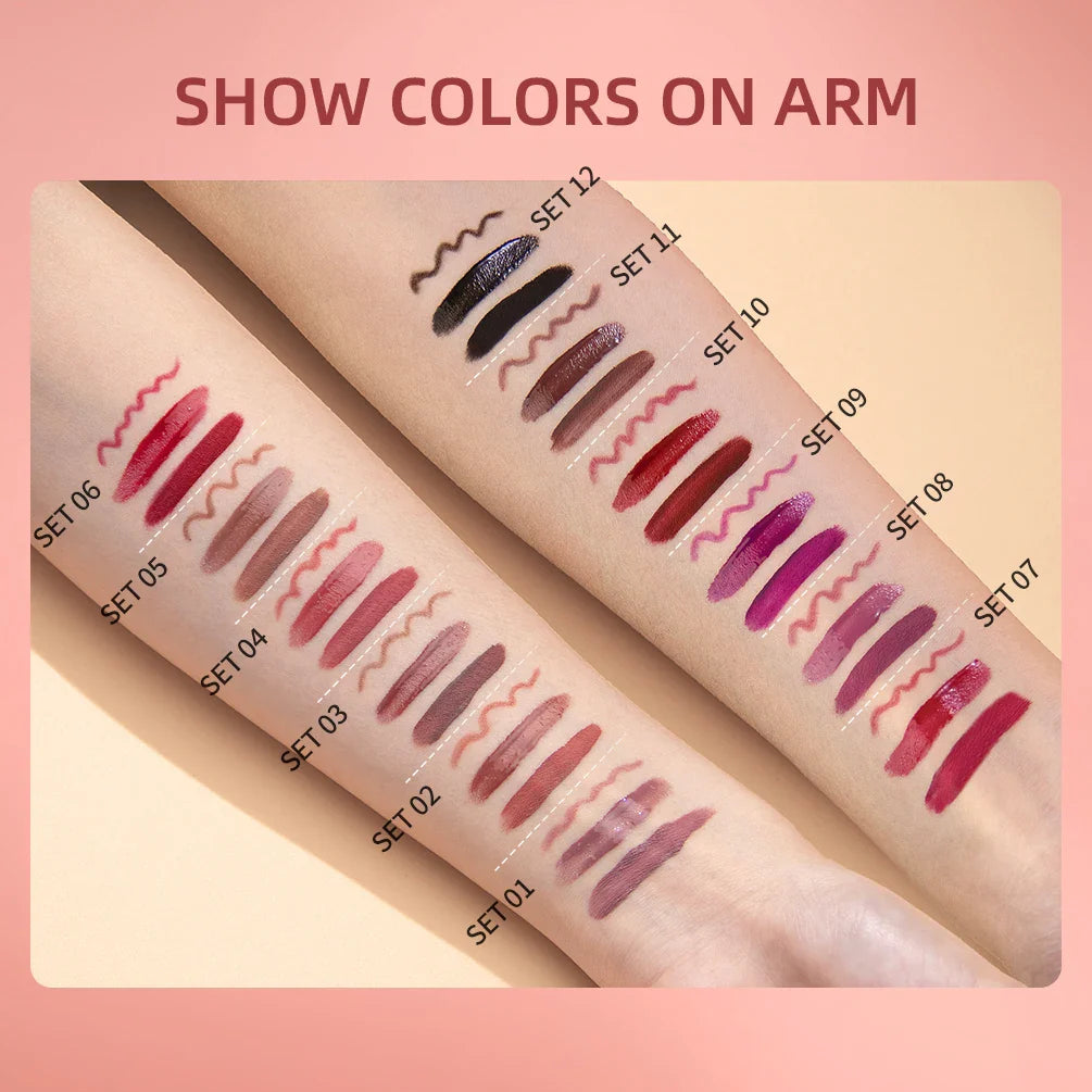 QIBEST 3-in-1 Matte Lipstick, Lip Liner & Gloss Set