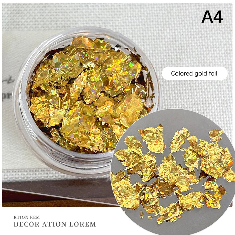 1Box Gold Foil Fragment Nail Glitter For DIY Nails Sticker Art Nail Decorations Multi Color Gold Leaf Flakes Peaceful Pleasures Health and Wellness A4