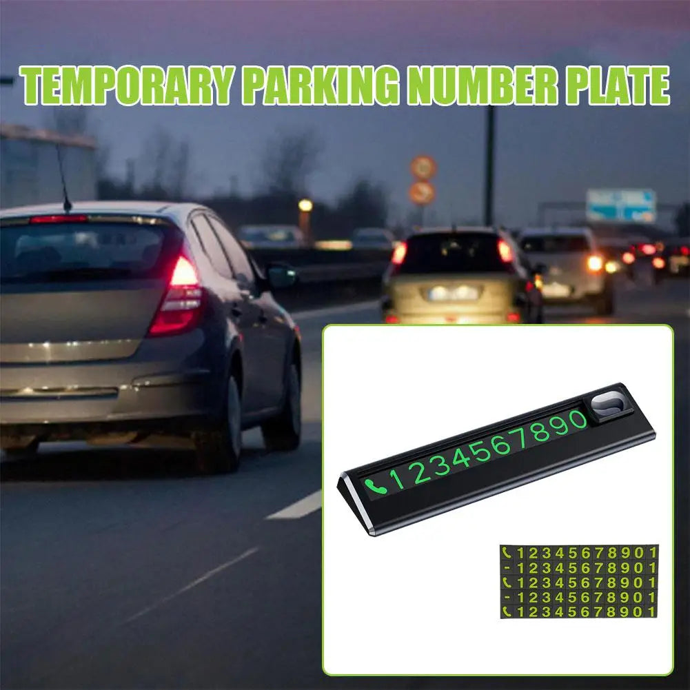 Luminous Temporary Parking Card – Zinc Alloy Phone Number Plate