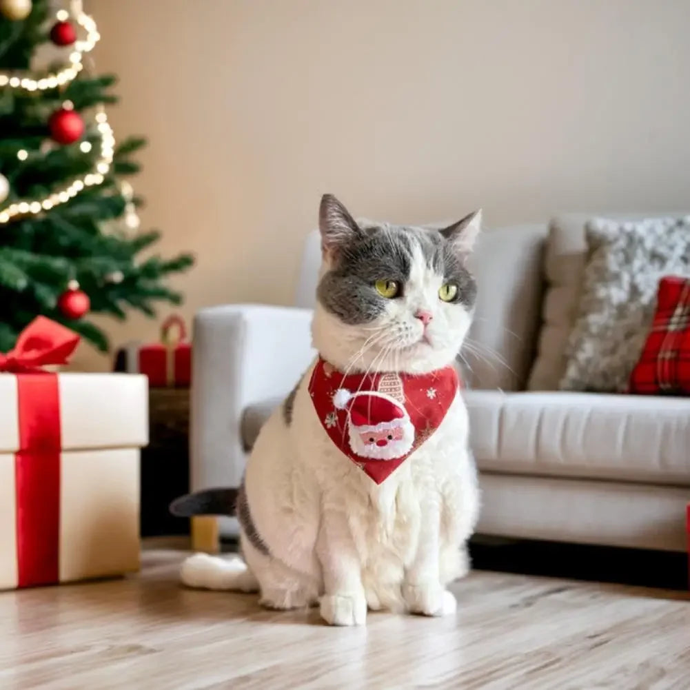 Adjustable Christmas Scarf For Dog Cat Saliva Towel Fashionable Neck Scarf Ring Triangle Bib Neckerchief Pet Supplies Peaceful Pleasures Health and Wellness