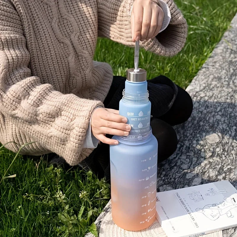 2L Motivational Sports Water Bottle with Time Marker & Straw