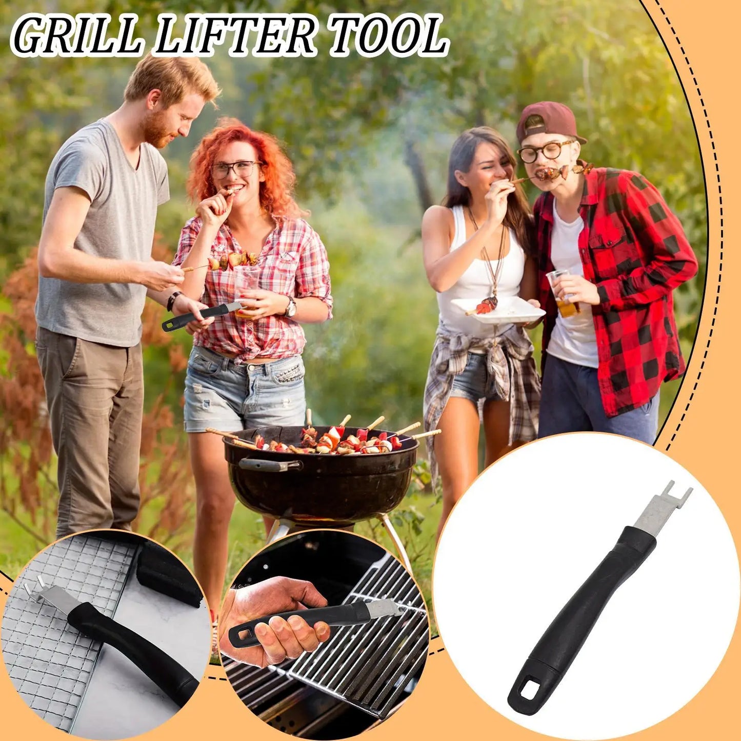 Stainless Steel Grill Grate Lifter Tool For Charcoal Grills BBQ Cooking Utensils For Backyard Barbecue Camping Picnic Travel Peaceful Pleasures Health and Wellness