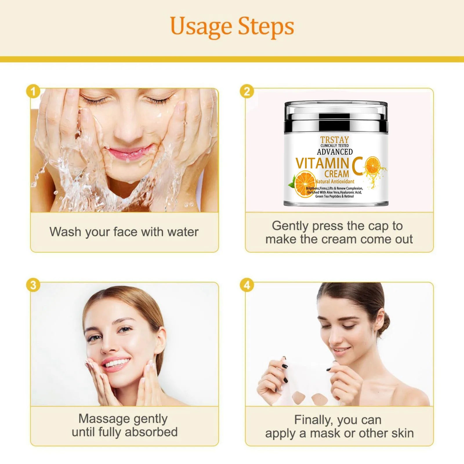 Vitamin C Cream, Vitamin C Face Cream With Nicotinamide & Hyaluronic Acid, Peaceful Pleasures Health and Wellness
