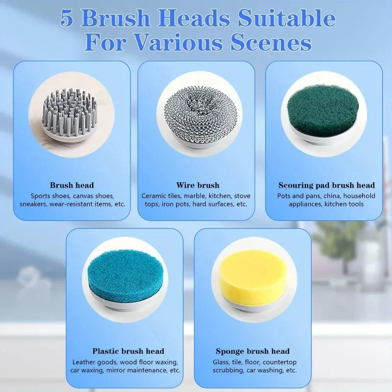 Electric Spin Scrubber With 5 Replaceable Brush Head, Three-speed Adjustable Handheld Rechargeable Shower Scrubber Peaceful Pleasures Health and Wellness