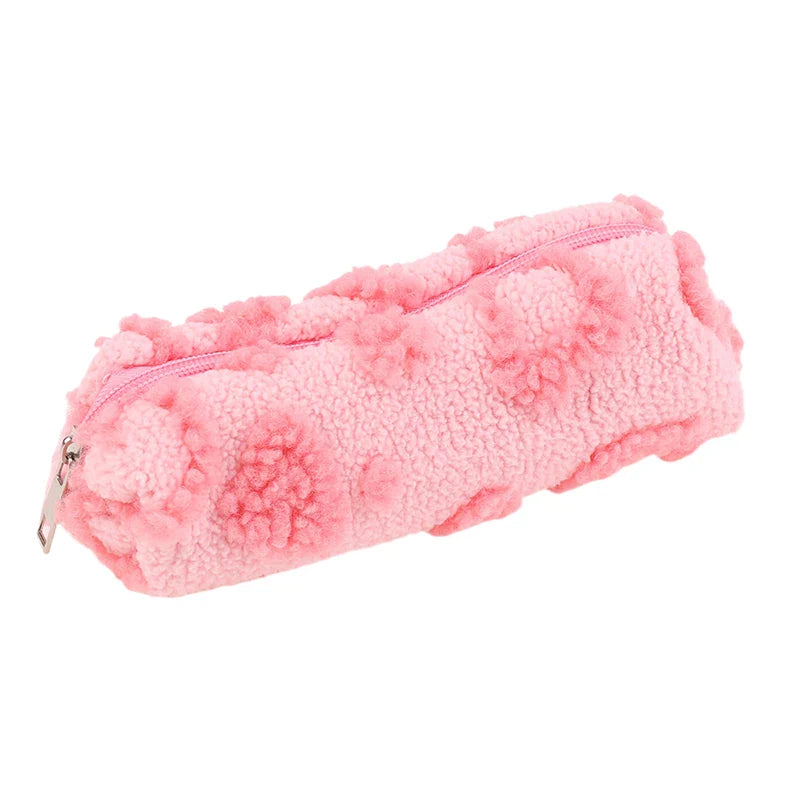 Plush Makeup Bag with Handle | Cute Love Print Travel Pouch