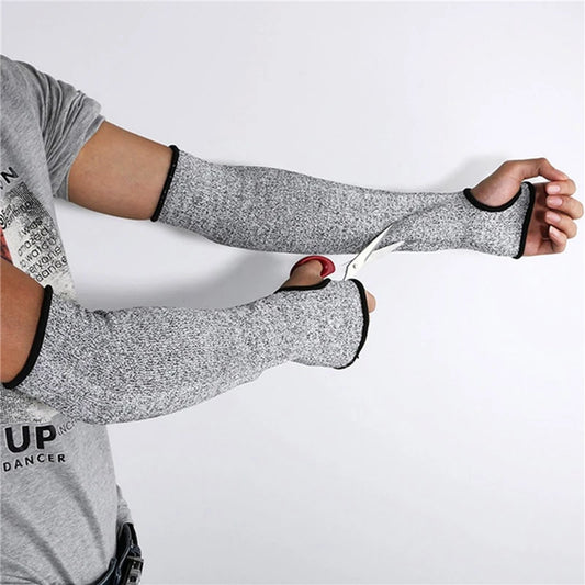 1Pc Level 5 HPPE Cut Resistant Anti-Puncture Work Protection Fingerless Arm Sleeve Cover Peaceful Pleasures Health and Wellness Thumb opening 45cm