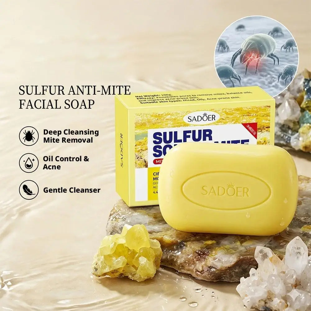 1/2pcs SADOER Sulfur Mite Removing Facial Soap Universal Handmade Soap for Body Face Wash Foam Moisturizing Facial Cleanser Peaceful Pleasures Health and Wellness