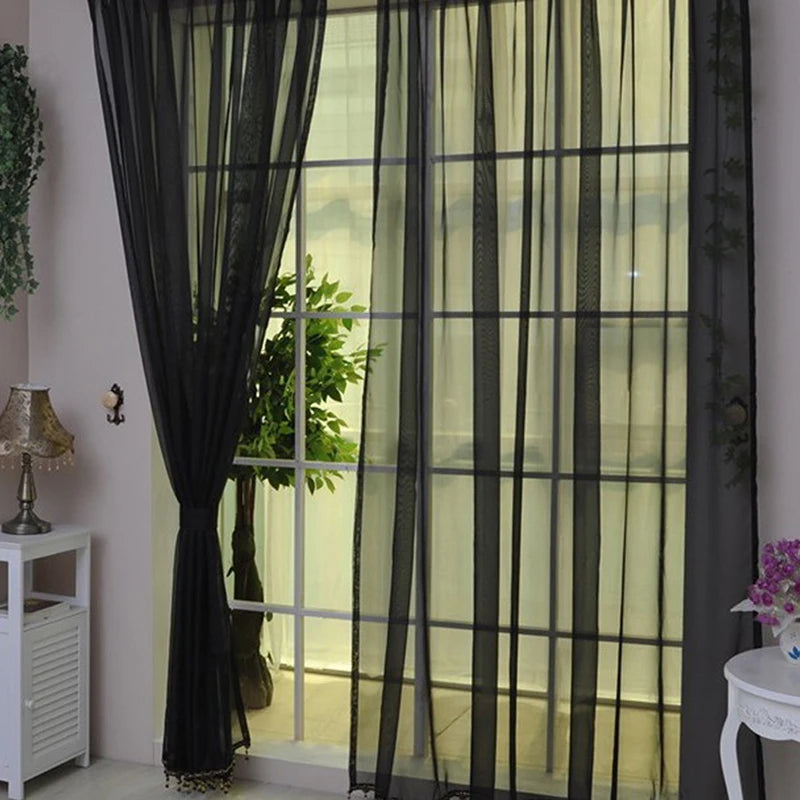 Transparent Window Gauze Solid Color Wedding Glass Gauze Household Products Light Luxury Style Easy To Install Curtains Peaceful Pleasures Health and Wellness Black