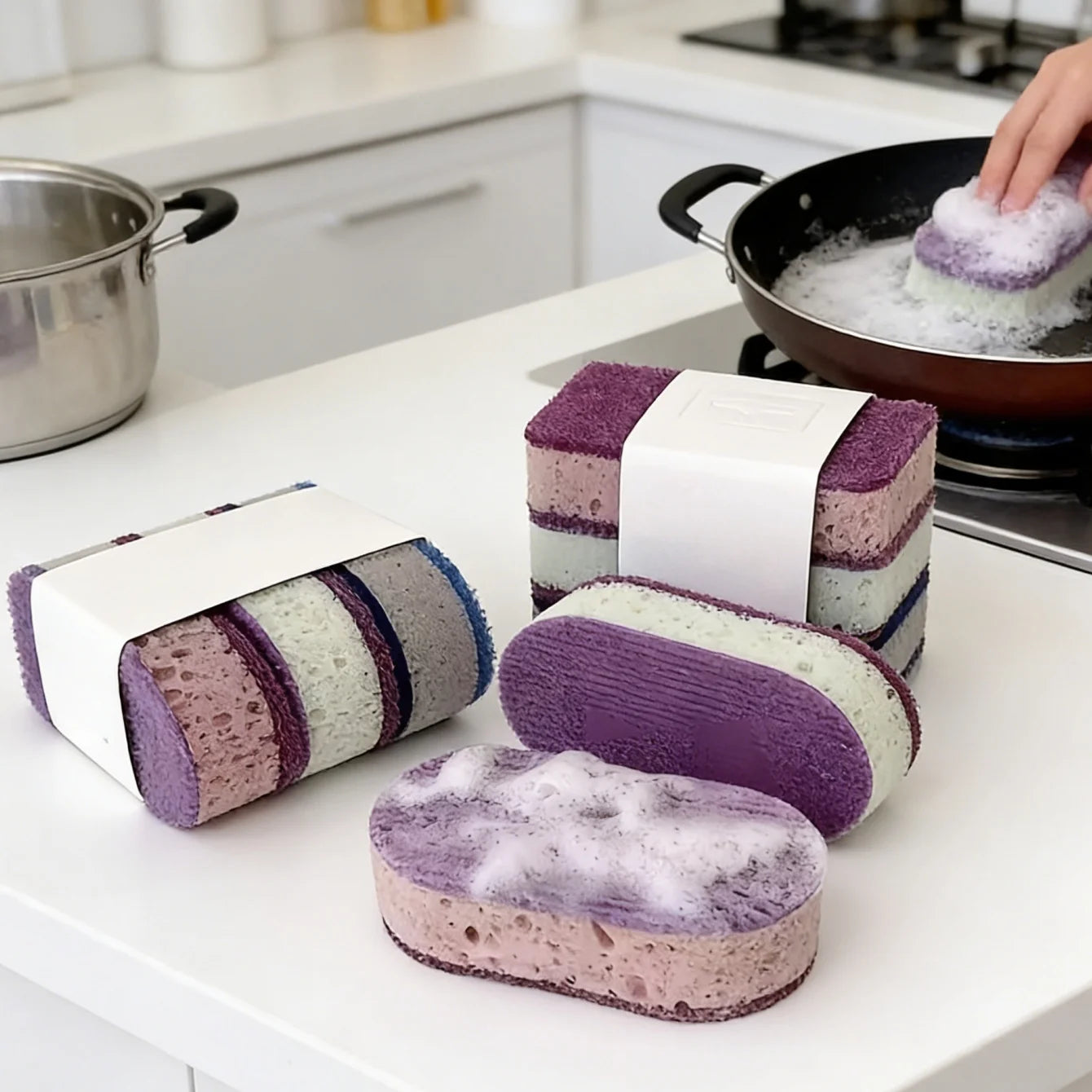 3-Piece Magic Kitchen Cleaning Sponge Set | Wood Pulp Scrubbers