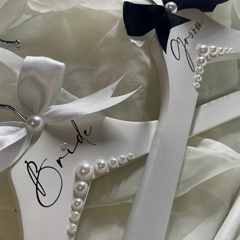 Bride & Groom Pearl Wedding Hangers Set of 2 | Bridal Decor Wedding Hanger Set Peaceful Pleasures Health and Wellness