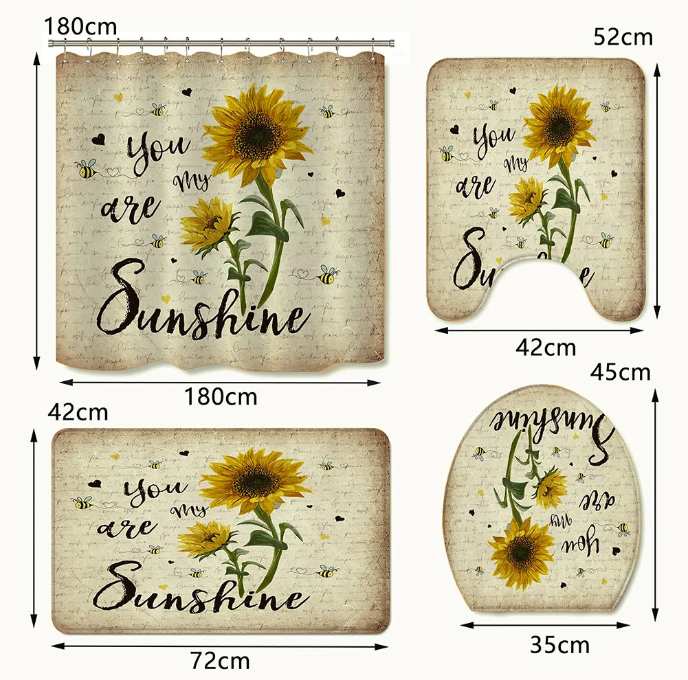 4pcs Set Doormat Shower Curtain with Non-Slip Rugs Toilet Seat Cover Bath Carpet Durable Waterproof Bathroom Home Entrance Decor Peaceful Pleasures Health and Wellness