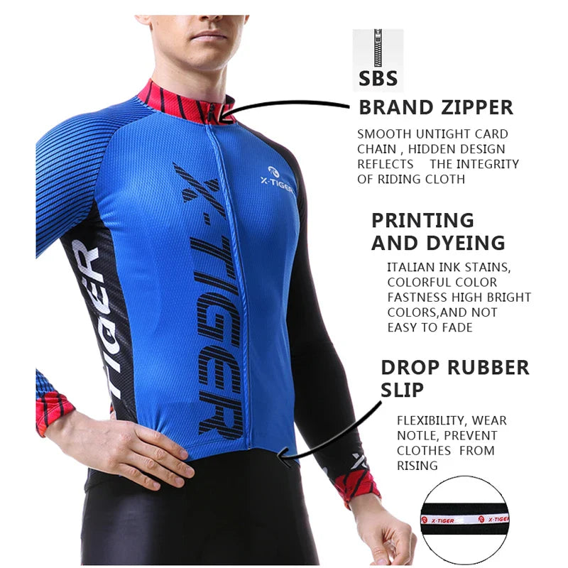 X-Tiger Men's Winter Thermal Fleece Cycling Jersey | Long Sleeve