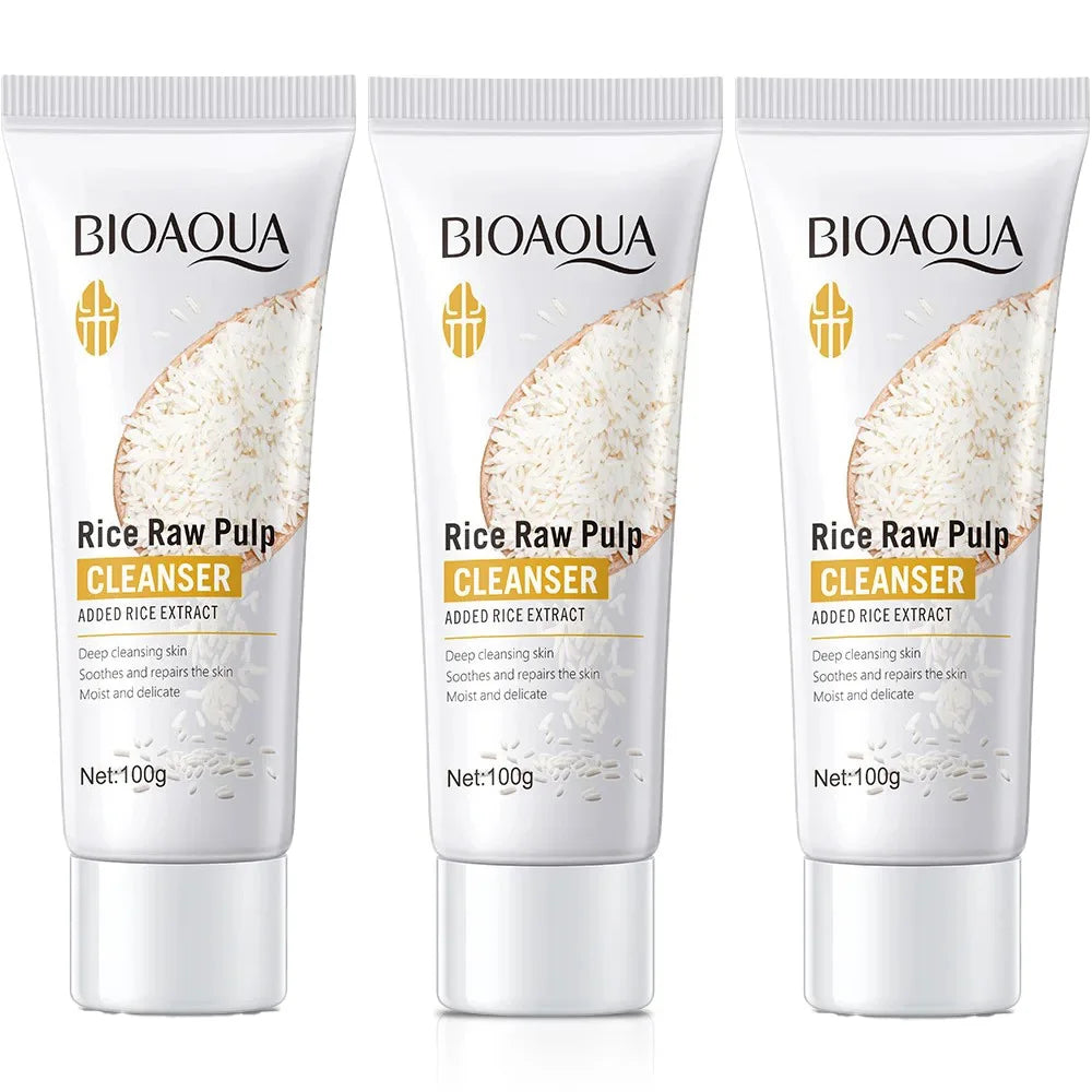 BIOAQUA Rice Raw Pulp Facial Cleanser for Glowing Skin Peaceful Pleasures Health and Wellness A-3PCS
