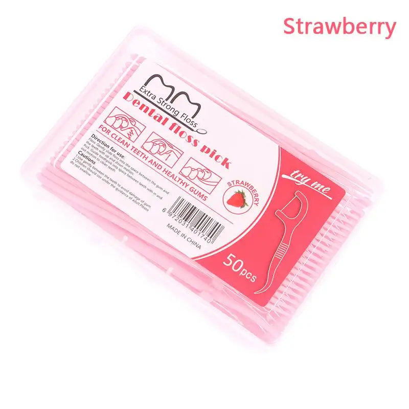 50 Sticks/Box Fruit Flavored Dental Floss Stick, With 4 Flavors To Choose From, Cleaning Tool For Gaps Between Teeth Peaceful Pleasures Health and Wellness strawberry
