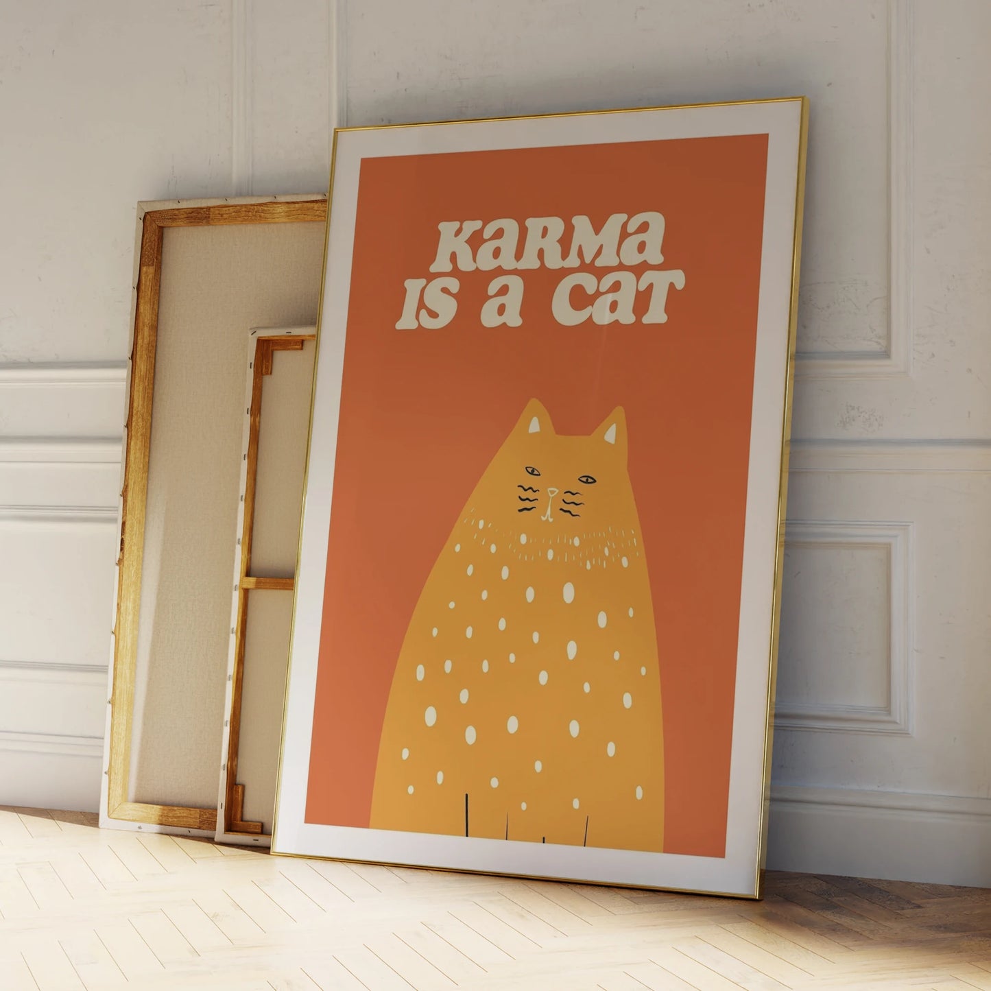 Karma Is A Cat Orange Cat Canvas Wall Art Print Poster