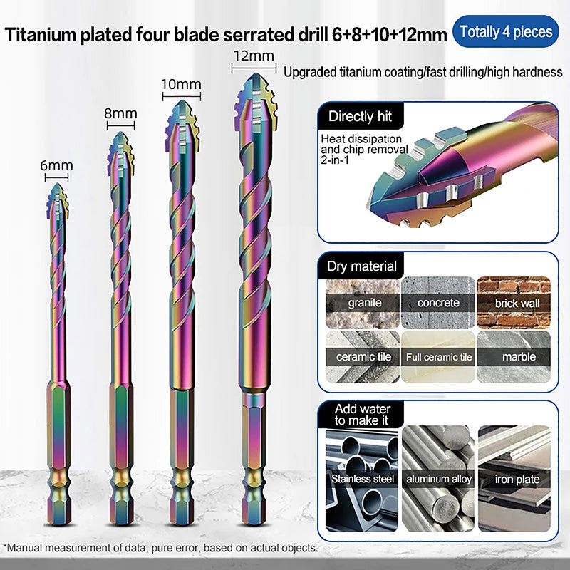 6–12mm Serrated Drill Bit Set – Glass, Tile, Concrete & Metal