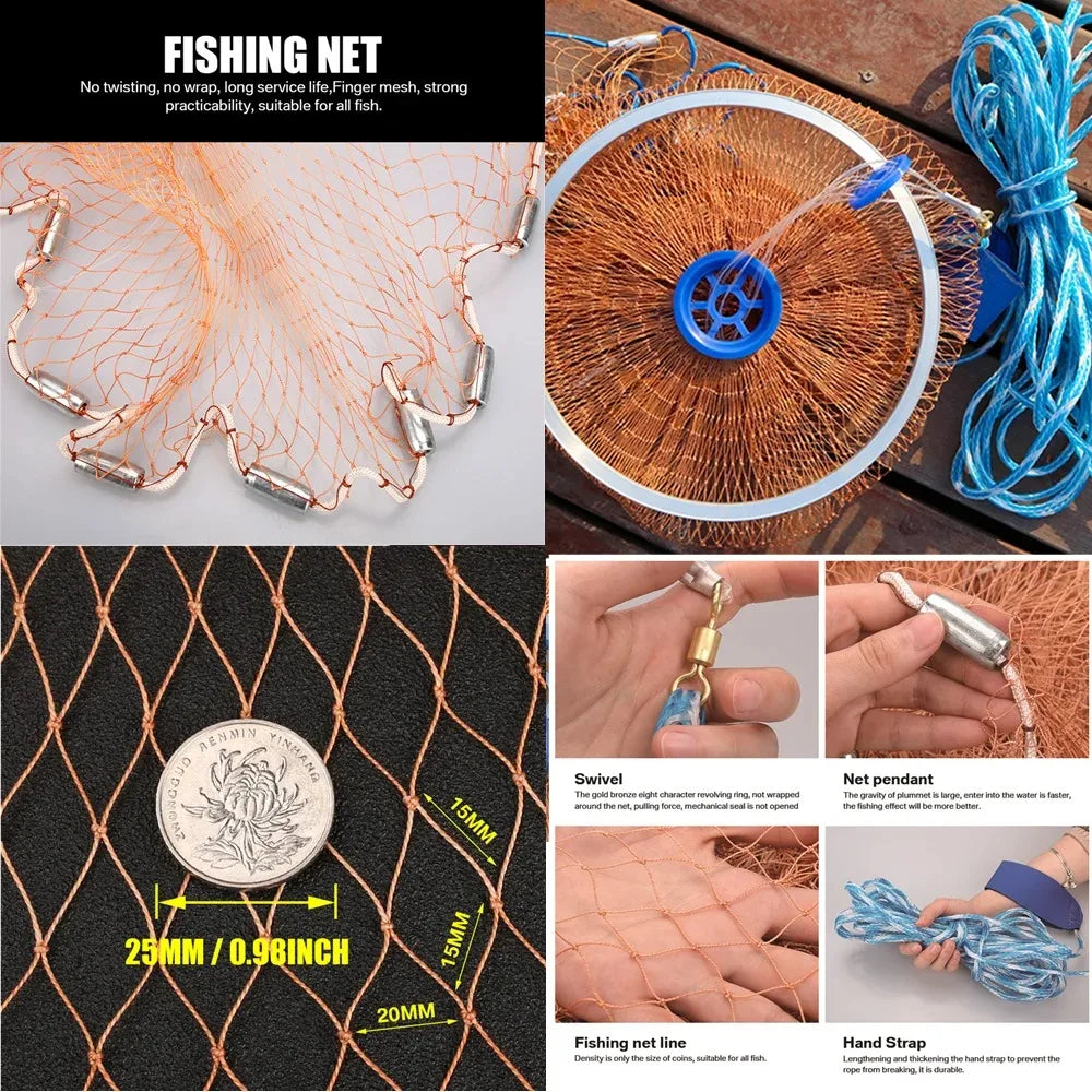 Saltwater Fishing Cast Net for Bait Trap Fish 3ft/4ft/5ft/6ft/8ft Radius Casting Nets with Heavy Duty Zinc Sinker Easy to Throw Peaceful Pleasures Health and Wellness