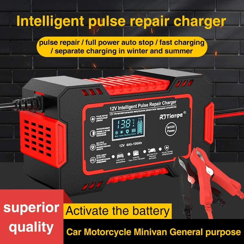 Hot Sell Car Battery Charger 12V 6A Touch Screen Pulse Repair LCD Fast Power Charging Wet Dry Lead Acid Digital LCD Display Peaceful Pleasures Health and Wellness