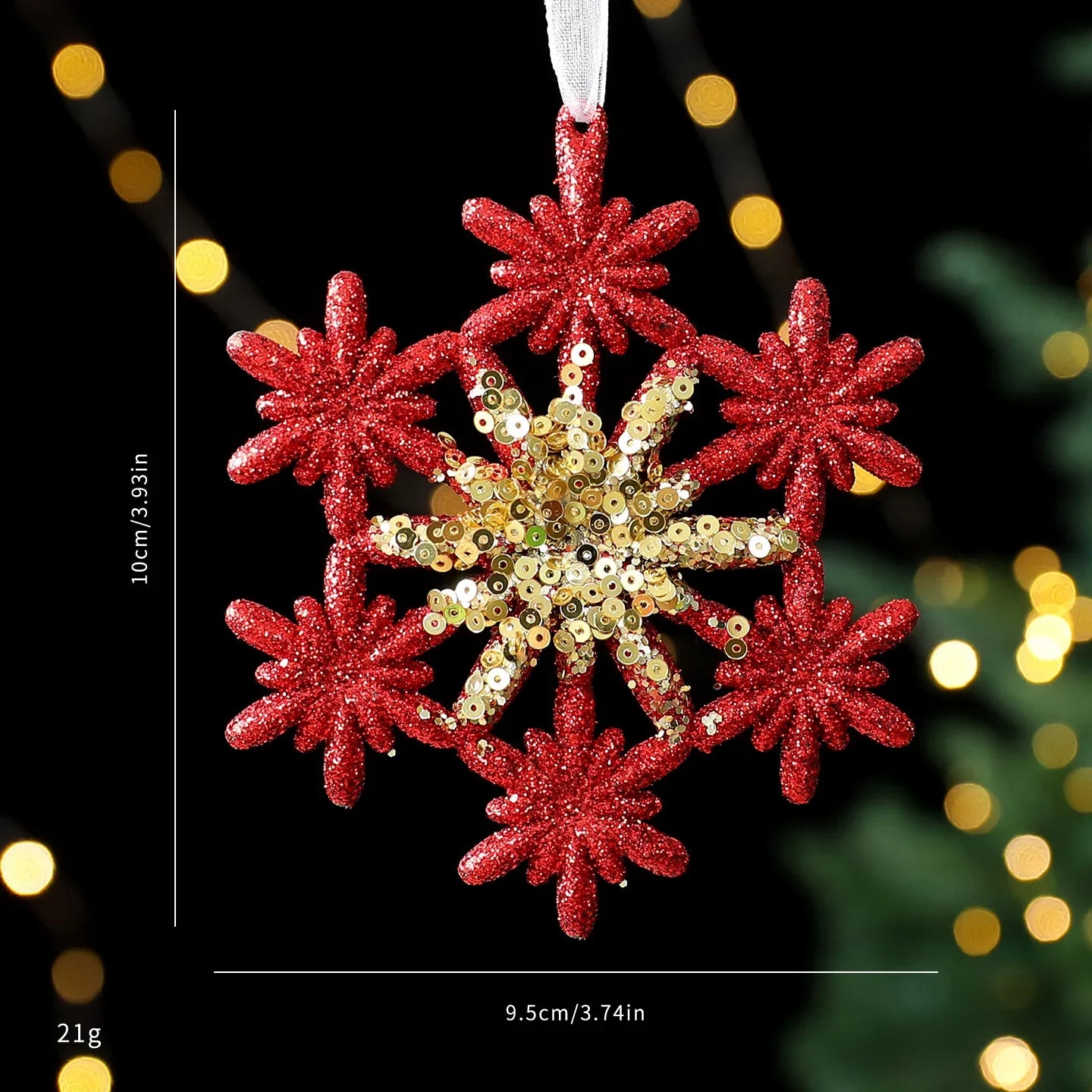 Red Glitter Christmas Tree Pendant – Gold Sequins & Snowflake