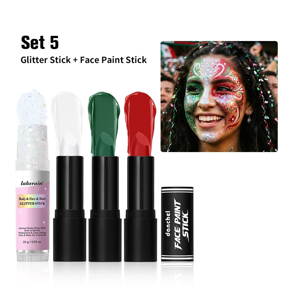 Face Paint Stick Set Multiple National Flag Color Safe Non-Toxic High Pigment Body Paint Stick for Halloween Cosplay Sport Event Peaceful Pleasures Health and Wellness Mexico